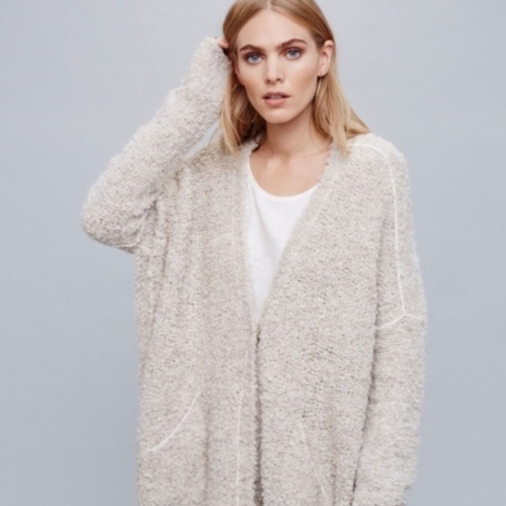 Free People Boucle Slouch Cardi — Oatmeal, XS